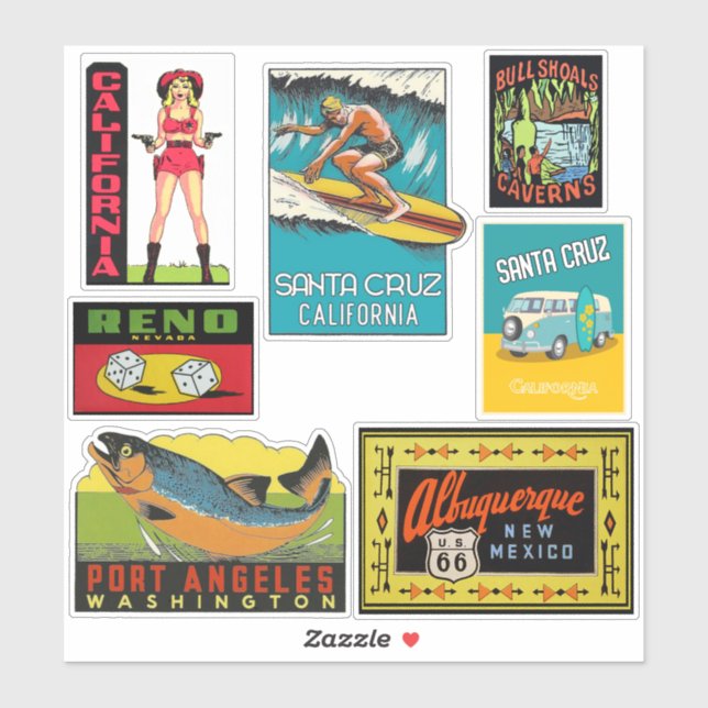 United States Vintage Style Travel Stickers (Sheet)