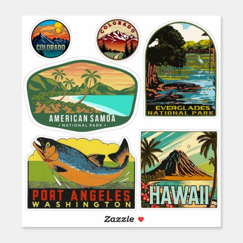 United States Vintage Style Travel Stickers