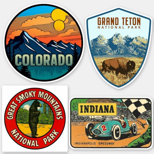 United States Vintage Style Travel Stickers