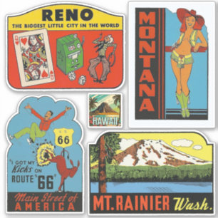 United States Vintage Style Travel Stickers