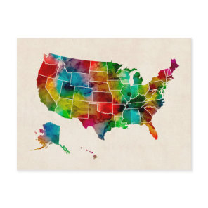 United States Watercolor Map Postcard