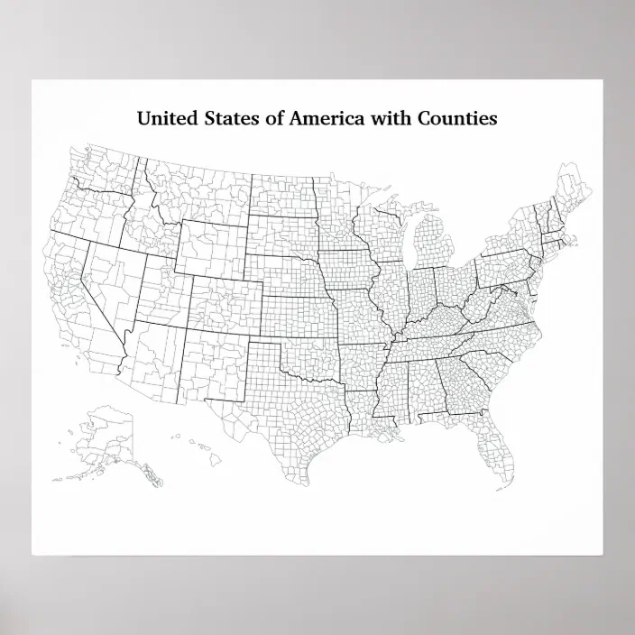 united states with counties blank outline map poster zazzle com