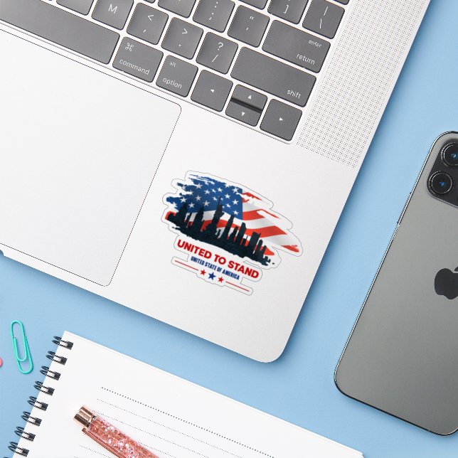 United To Stand | 3"x 3"- Glossy Transparent Sticker (Laptop w/ iPhone)
