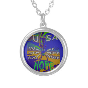 United USA Hope Stronger Together Silver Plated Necklace