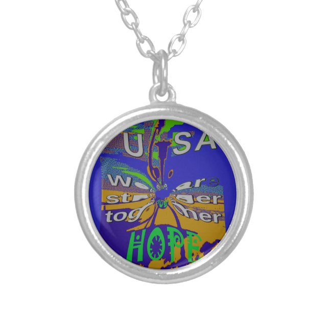 United USA Hope Stronger Together Silver Plated Necklace (Front)