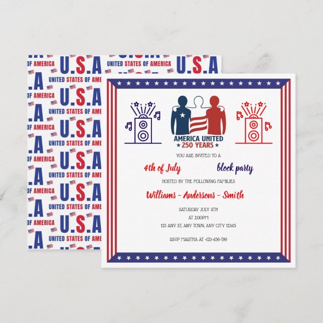 United We Party Block Party 250th Invitation (Front/Back)