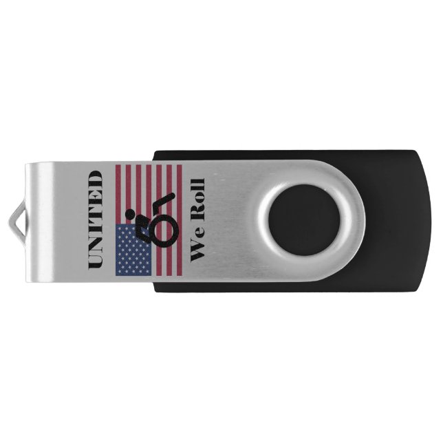 United We Roll - Wheelchair & American Flag Flash Drive (Back)
