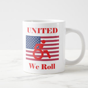 United We Roll - Wheelchair & American Flag Large Coffee Mug