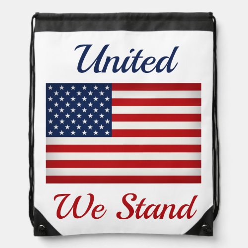 United We Stand American Flag Red White  Blue Drawstring Bag