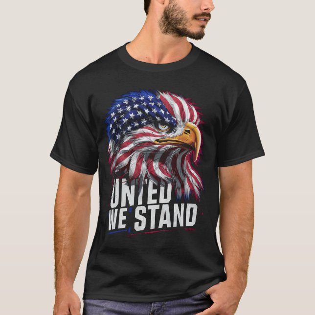 United We Stand – Bold Patriotic USA Flag Graphic  T-Shirt (Front)