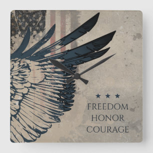 United we Stand Grunge Patriotic Eagle Art Square Wall Clock
