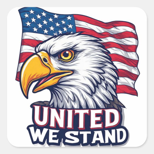 United We Stand Patriotic USA Design Square Sticker (Front)