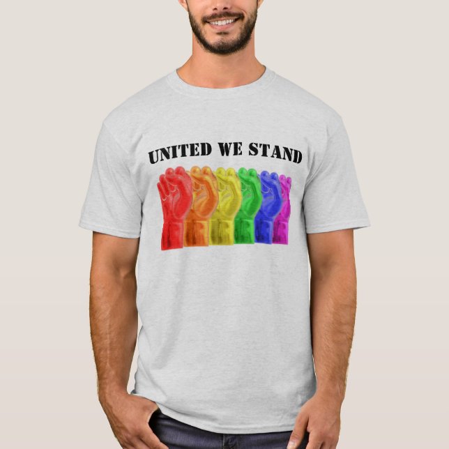 United We Stand Pride flag with 3D fist graphic T-Shirt (Front)