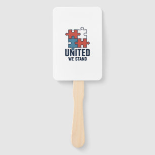 United We Stand Puzzle Piece Patriotic Shirt Desig Hand Fan