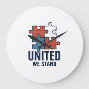 United We Stand Puzzle Piece Patriotic Shirt Desig Large Clock