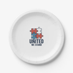 United We Stand Puzzle Piece Patriotic Shirt Desig Paper Plates
