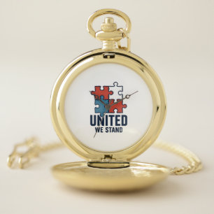 United We Stand Puzzle Piece Patriotic Shirt Desig Pocket Watch