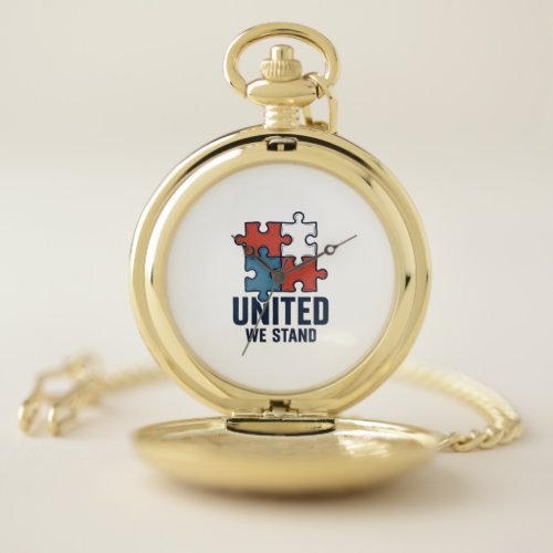 United We Stand Puzzle Piece Patriotic Shirt Desig Pocket Watch