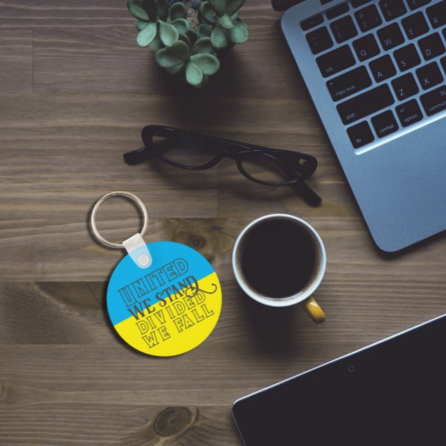 United we stand Ukraine encouragement yellow blue Keychain (Creator Uploaded)