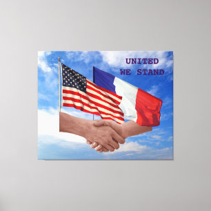 United We Stand USA & France Wrapped Canvas Print