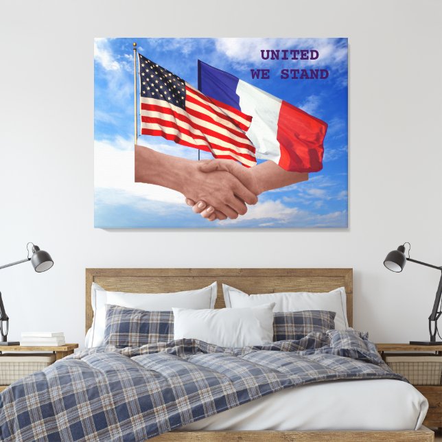 United We Stand USA & France Wrapped Canvas Print (Insitu(Bedroom))