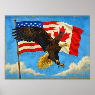 Unity - Canada Flag, US Flag and Eagle Poster