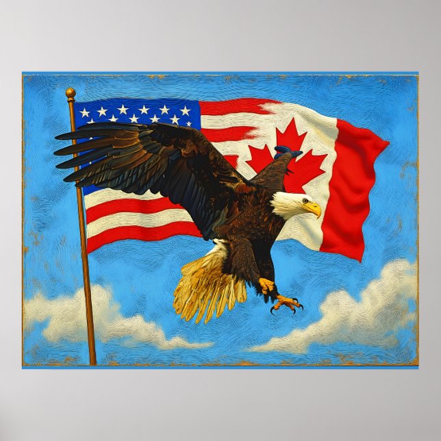 Unity - Canada Flag, US Flag and Eagle Poster (Front)
