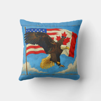 Unity - Canada Flag, US Flag and Eagle Throw Pillow