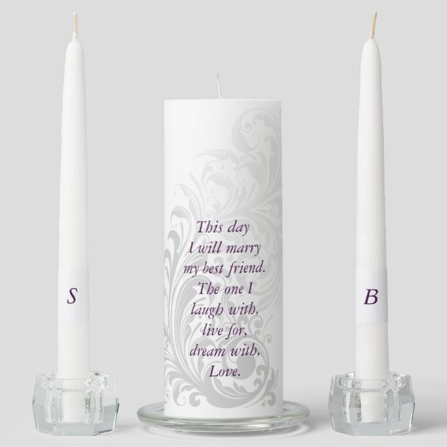 Unity Candle Elegant Swirl - Silver (Front)