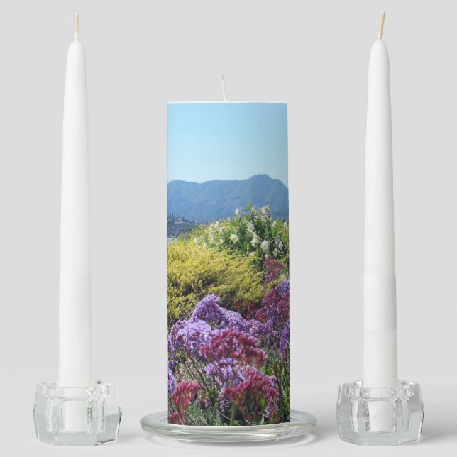 Unity Candle Set Mt Tamalpais Purple Flowers (Front)