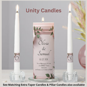 Unity Candle Set - Pink Roses & Doves Wedding