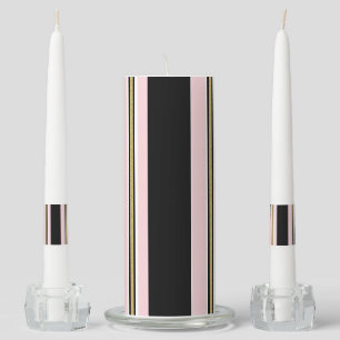 Unity Candle Set Pink White Gold Black Stripe