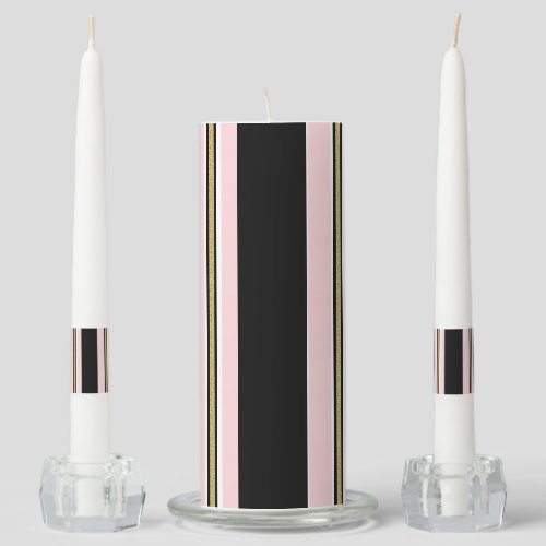 Unity Candle Set Pink White Gold Black Stripe