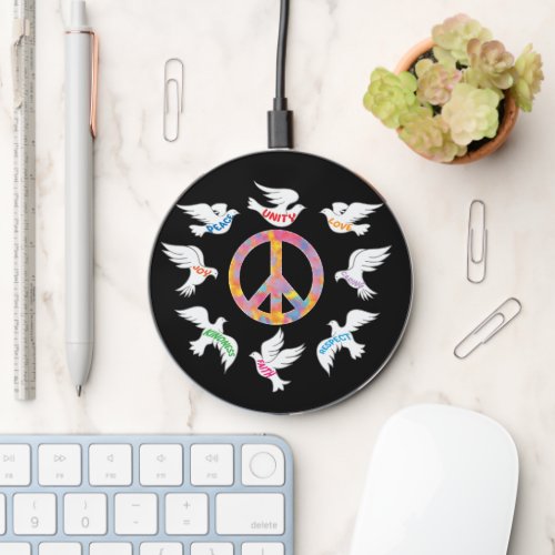 Unity Day Anti Bullying Doves Peace Sign Wireless Charger