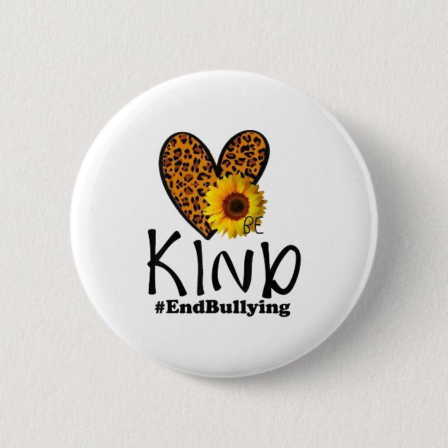 Unity Day Orange Be Kind Leopard Heart Anti Bullyi Button (Front)