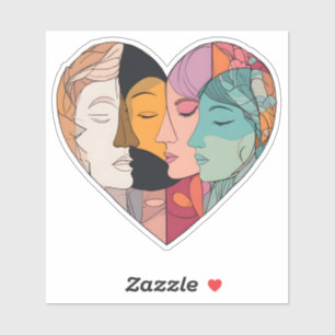 Unity Heart Diverse Faces Line Art Diversity Sticker
