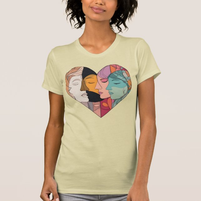 Unity Heart Diverse Faces Line Art Diversity  T-Shirt (Front)