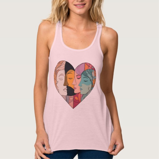 Unity Heart Diverse Faces Line Art Diversity  Tank Top (Front)