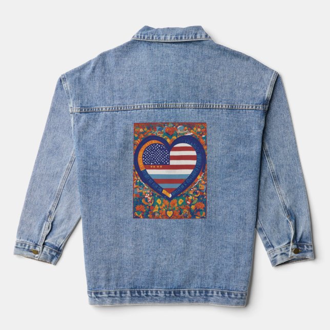 Unity Hearts: Hispanic Heritage Flag  Desig Denim Jacket (Back)