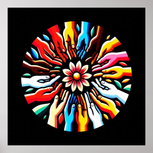 Unity in Diversity Hands of Harmony Floral Circle Poster