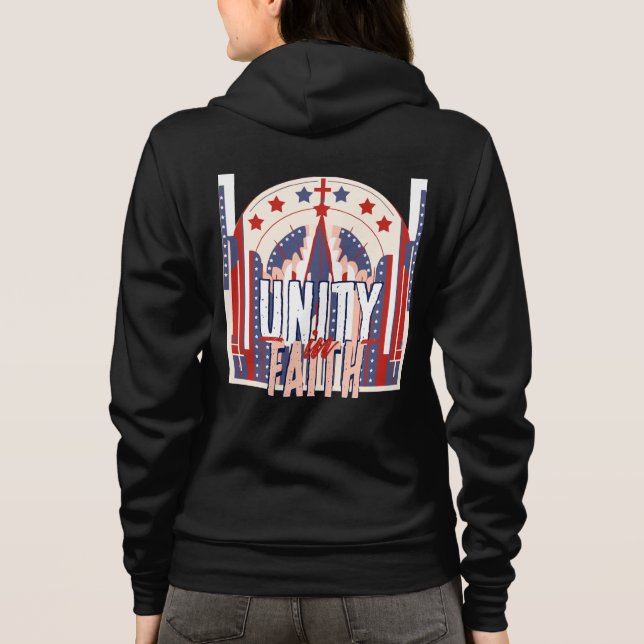 Unity in Faith: A Patriotic Denim Jacket for Women Hoodie (Back)