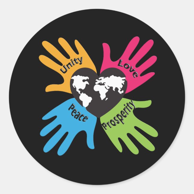 Unity, Love, Peace, Prosperity Classic Round Sticker (Front)