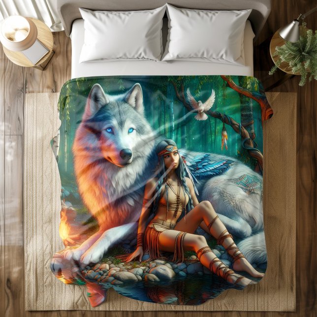 Unity of Indians and majestic wolves Duvet Cover (Creator Uploaded)