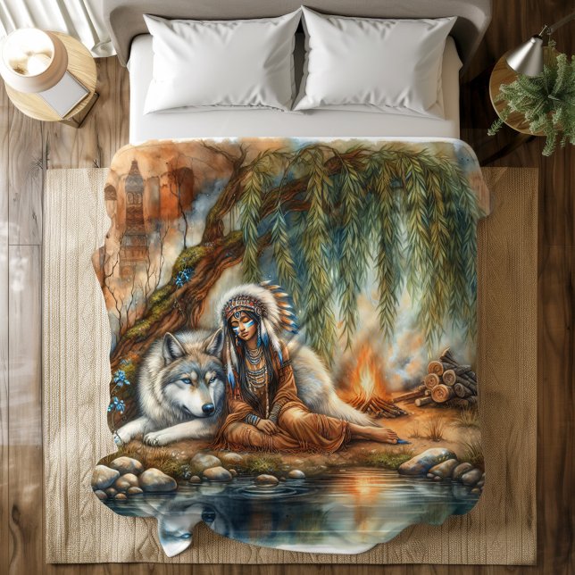 Unity of Native Indian and wolf spirit Duvet Cover (Creator Uploaded)