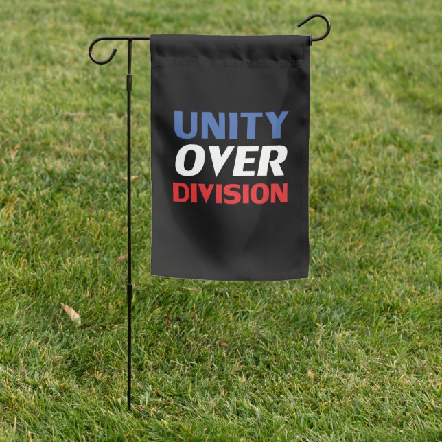"Unity over Division" blue red black white Garden Flag (In SItu)