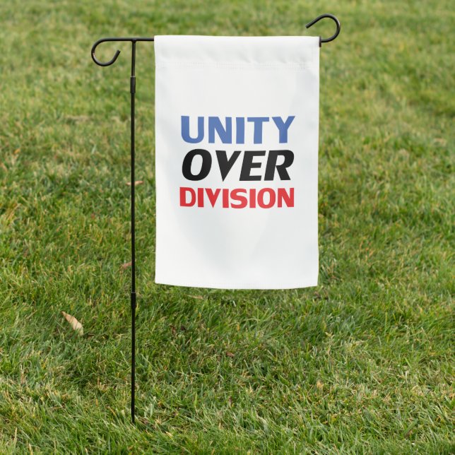 "Unity over Division" blue red black white Garden Flag (In SItu)