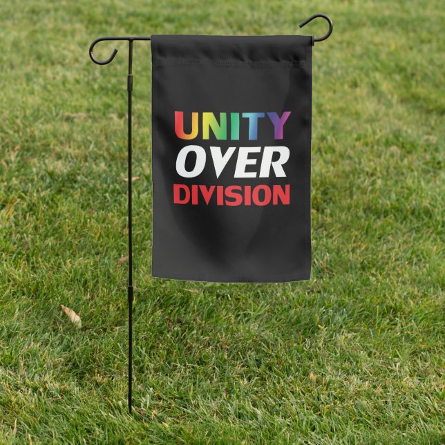 "Unity over Division" blue red black white lgbtq Garden Flag (In SItu)