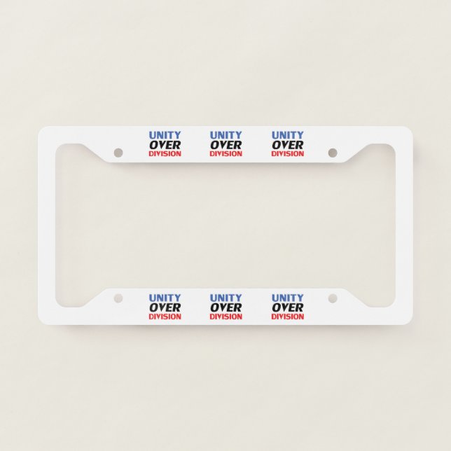"Unity over Division" blue red black white License Plate Frame (Front)