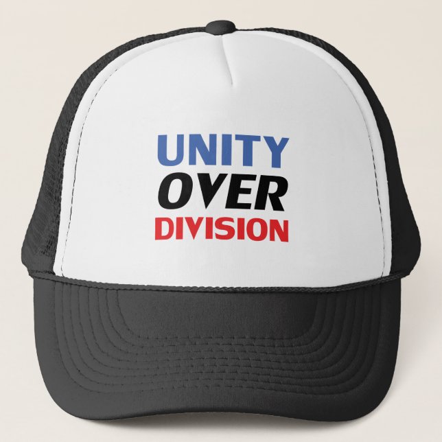 "Unity over Division" blue red black white Trucker Hat (Front)