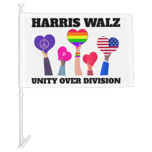 Unity Over Division Kamala Harris Tim Walz Car Flag
